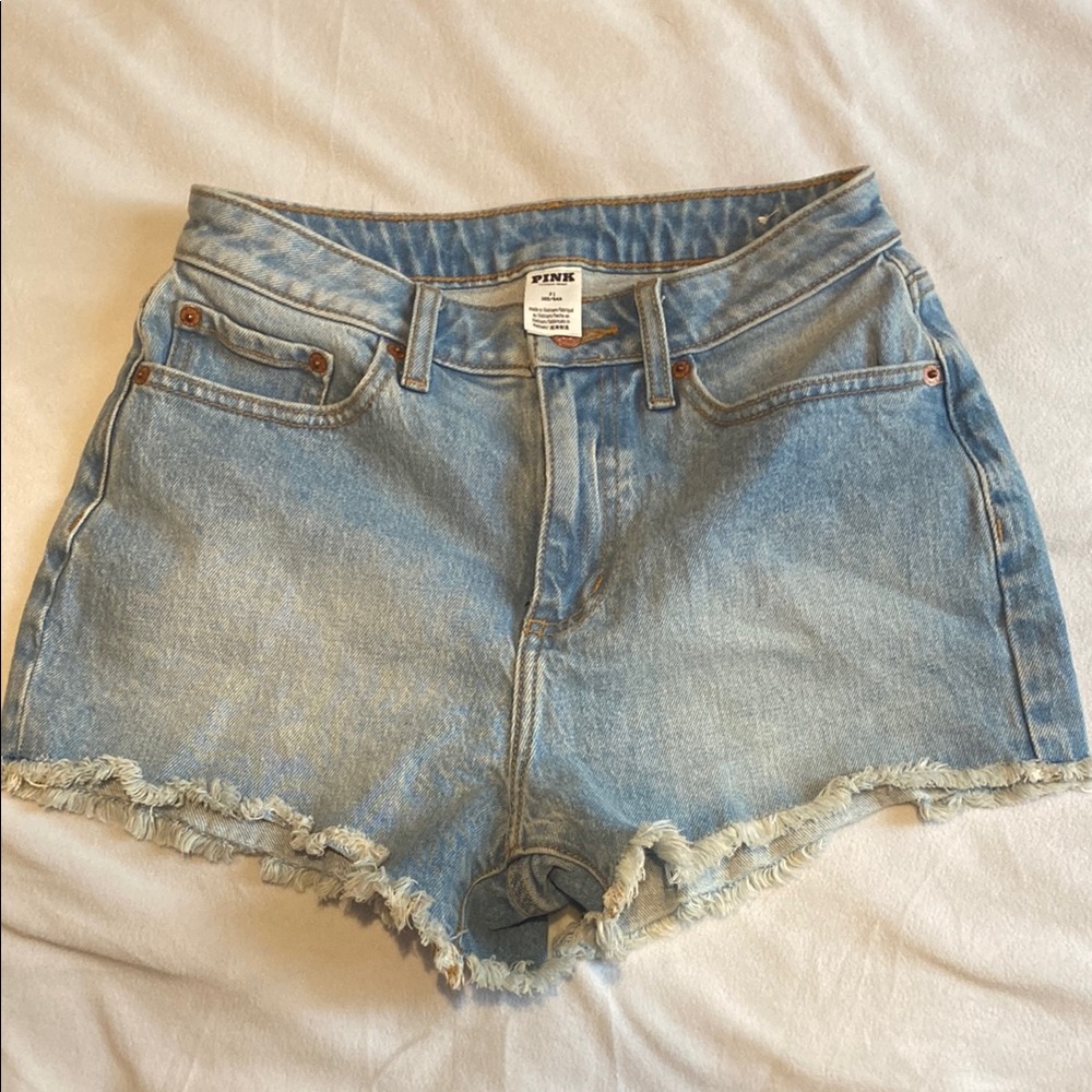 PINK Victoria's Secret Light Blue Frayed Jean Shorts